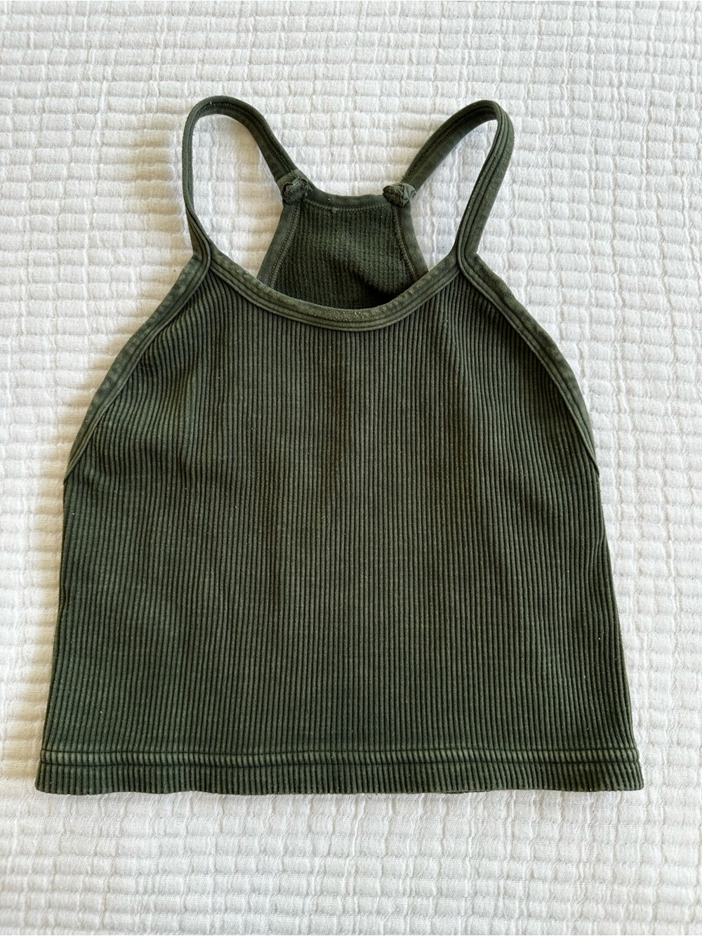Free People Movement Happiness Runs Women’s Olive Green Ribbed Halter Crop Top